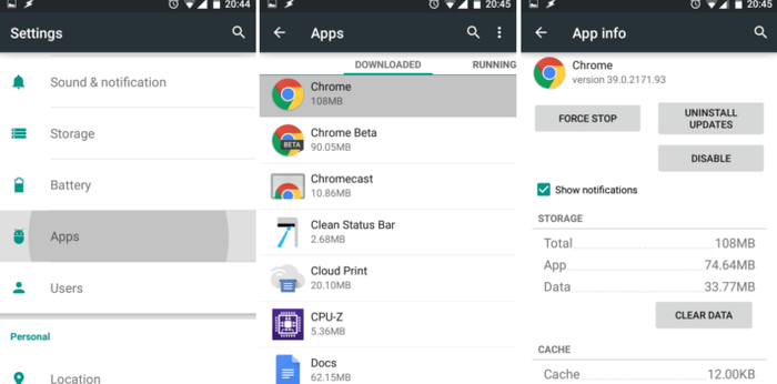 Android Clear App Cache