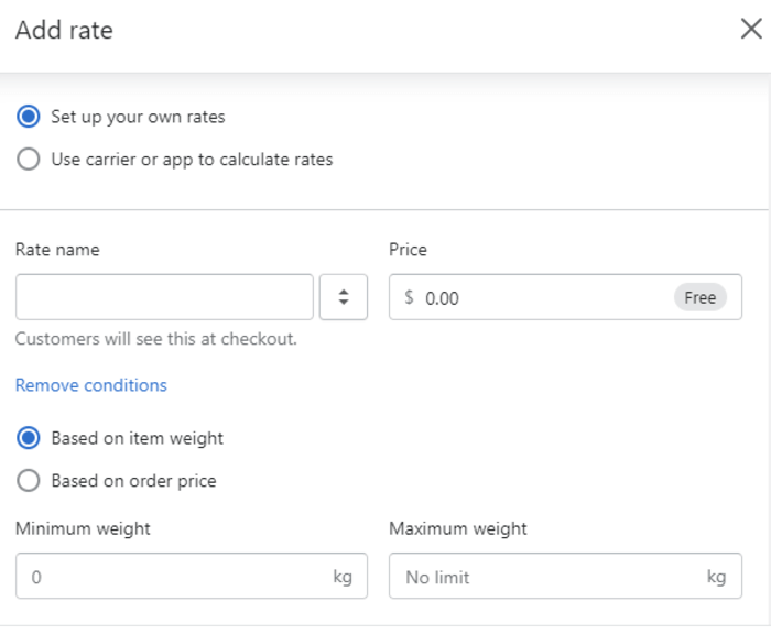 Shopify Add Weight Based Rates