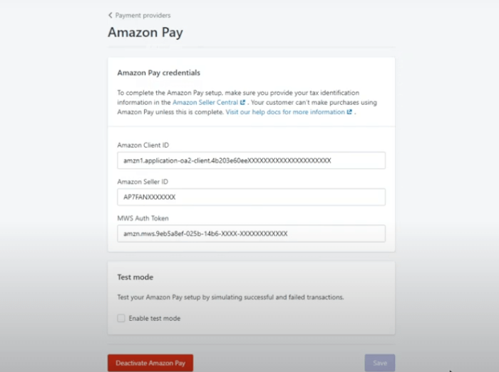 shopify amazon pay credentials