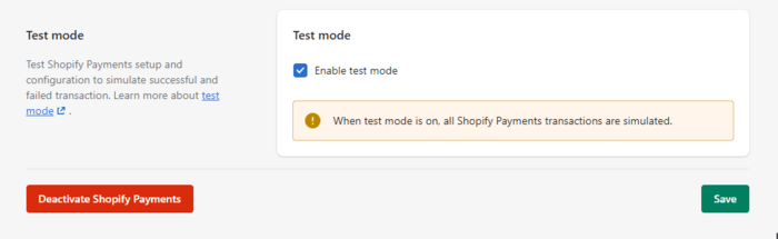 shopify test order enable test mode